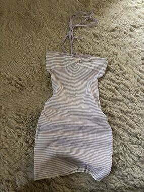 Full Tilt Lilac and White Striped Mini Dress